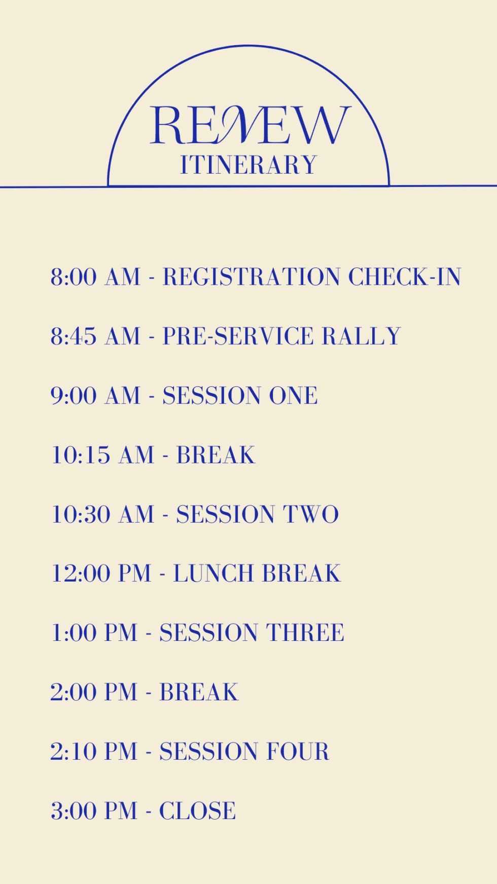 Renew Itinerary HighRidge Church